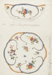 Diseño para un cuenco de ensalada de hoja de col de porcelana pintada, para la Manufactura de Porcelana de Sèvres